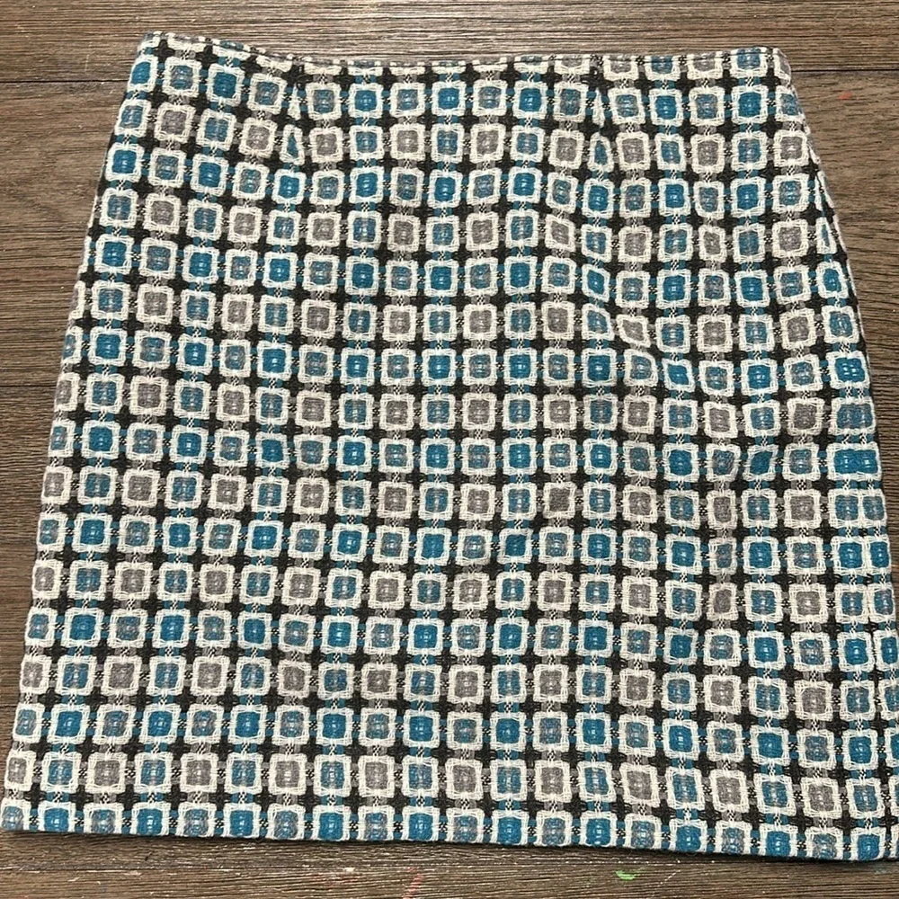 Nine West wool blend, fully lined, turquoise & gray mini skirt, size 4, EUC